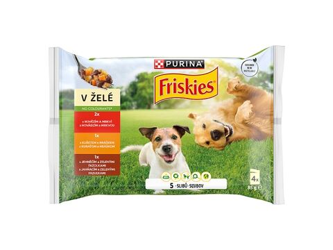 Friskies kapsa pes hovězí, kuře, jehně v želé 4 x 85 g   