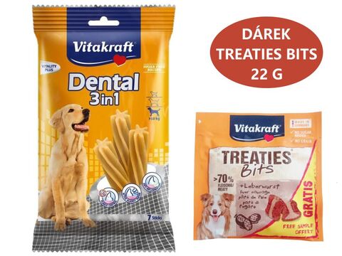 Vitakraft Dental Sticks 3v1 Fresh M 7 ks, 180 g nad 10 kg+dárek Vitakraft dog Treatis Bits