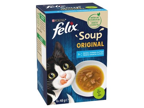 Felix Soup rybí výběr, polévka pro kočky 6 x 48 g treska, tuňák, platýs