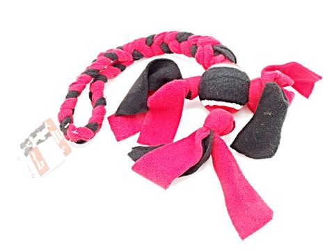 Flamingo hračka pro psa fleecové přetahovadlo 63 cm s tenisákem červená/černá