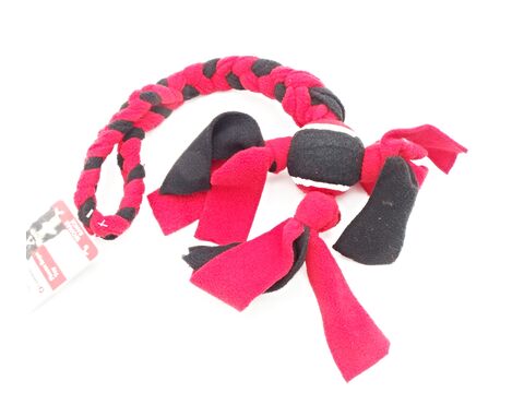 Flamingo hračka pro psa fleecové přetahovadlo 63 cm s tenisákem červená/černá