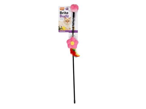 Flamingo hračka pro kočku mávátko 47 cm s bambulí a květinou růžové
