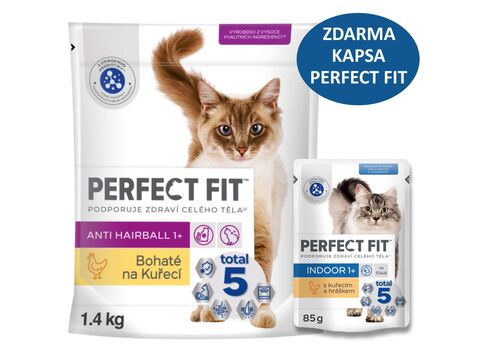 Perfect fit cat Anti-hairball s kuřecím 1,4kg + dárek Perfect Fit Indoor 85 g kuře kapsa