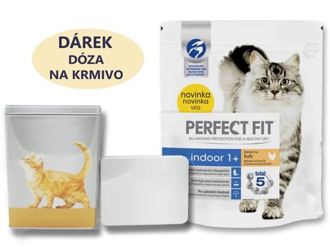 Perfect fit cat Adult Indoor 750 g kuře+ dárek dóza na krmivo 