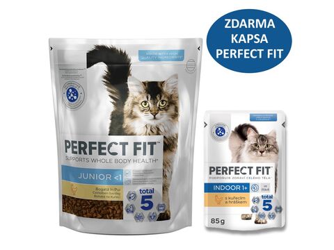 Perfect Fit cat Junior 750 g kuřecí + dárek Perfect Fit Indoor 85 g kuře kapsa