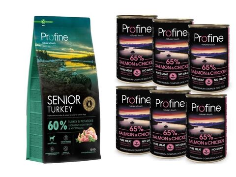 Profine Dog Dry Senior Turkey 12 kg + 6 konzerv Profine Salmon 13.358 