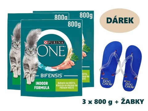 Balíček Purina ONE BIFENSIS Indoor 3 x 800 g s krůtím a celozrnnými obil. + dárek žabky