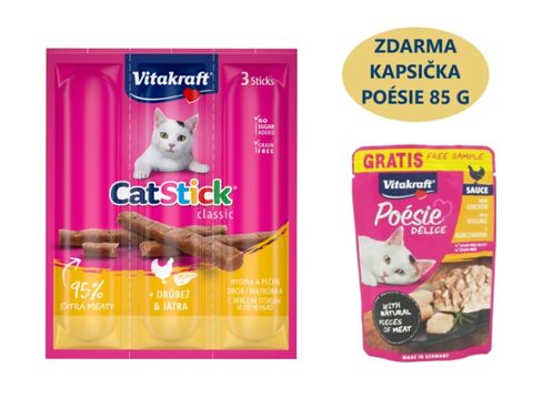 Vitakraft cat Stick drůbeží & játra 3 x 6 g + dárek Vitakraft Poésie Délice kuře 85 g