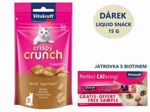 Vitakraft Crispy Crunch 60 g anti hairball, sladový+dárek Vitakraft cat Liquid snack játr 