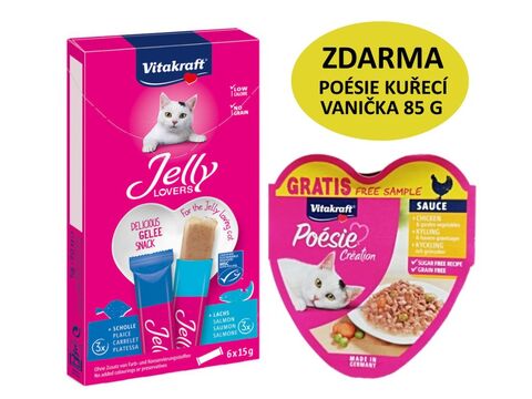 Vitakraft Jelly Lovers losos, platýs 6 x 15 g + dárek Vitakraft vanička kuřře 85 g