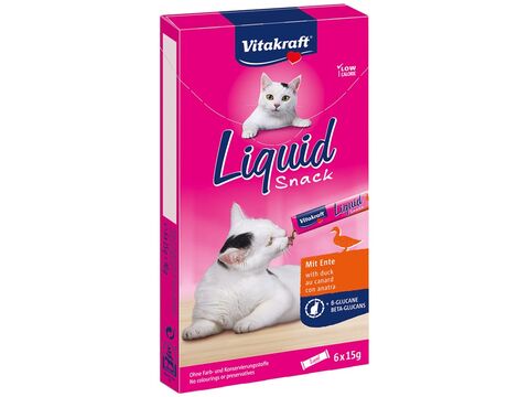 Vitakraft Liquid Snack kachna +betaglukn 6 x 15 g+ dárek Vitakraft cat Jelly Lovers kuře k